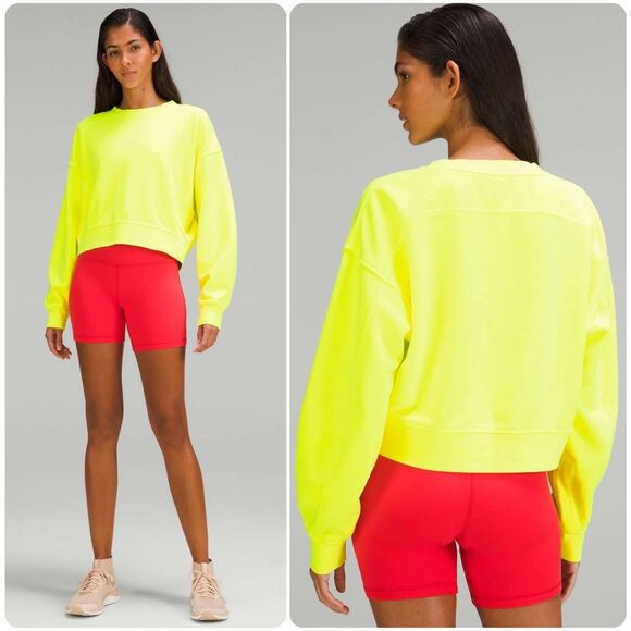 Lululemon Perfectly Oversized Crop Crew Neon Garment Dye Solid Highlight Yellow - Picture 1 of 9